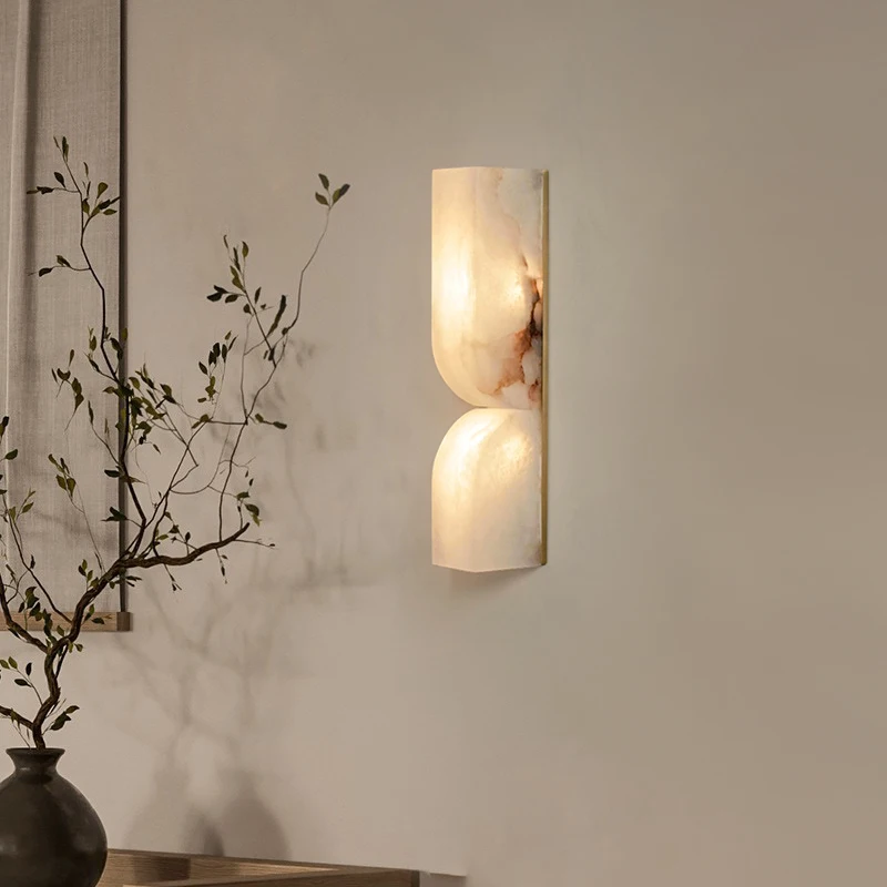 Modern Natural Marble Wall Lamp Vila Living Room Luxury Copper Wall Light Bedside Lamp For Bedroom Staircase Hallway Lighting