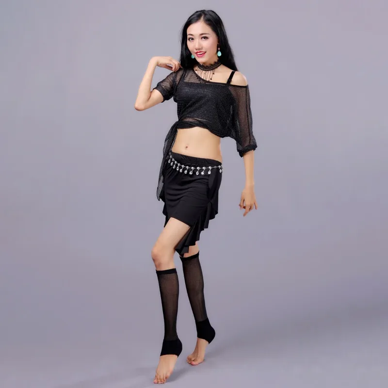 Trajes de dança do ventre personalizados definir traje de desempenho de dança do ventre saia superior leggings sem alças