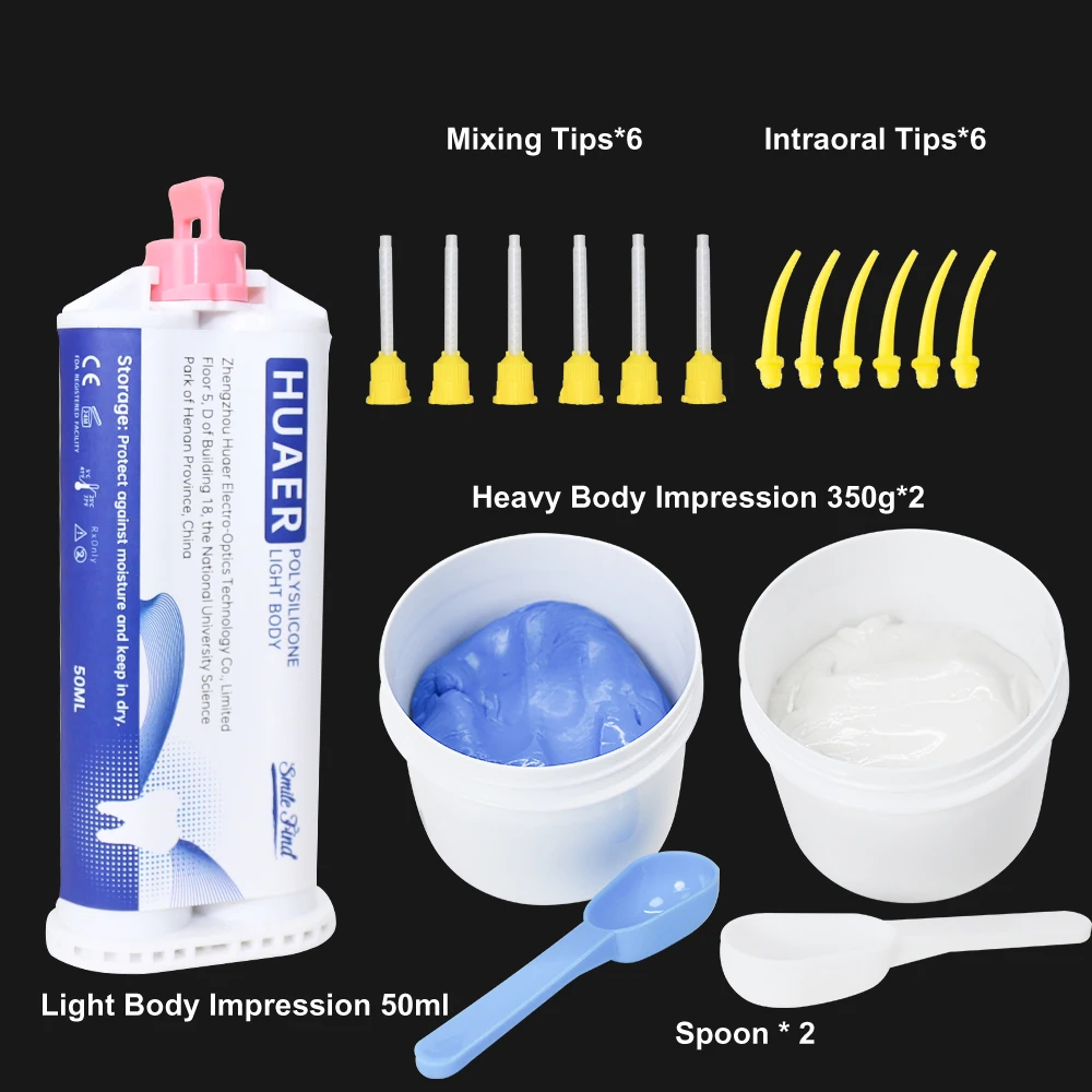 Dental Silicone Impression Material Light Body Disposable Impression Mixing Tips Tubes Dentistry Mold Soft Putty Kit Supplies