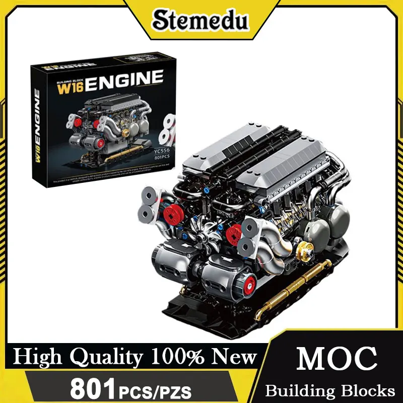 

Модель двигателя YC556 801 деталь, конструктор W16, технические кирпичики MOC, развивающая игрушка для взрослых