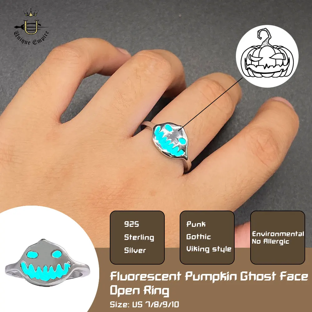 Unisex Adjustable Open Finger Ring Baby Blue Luminous Pumpkin Ghost Face Ring Halloween Party Costume Decor Jewelry GlowinDark