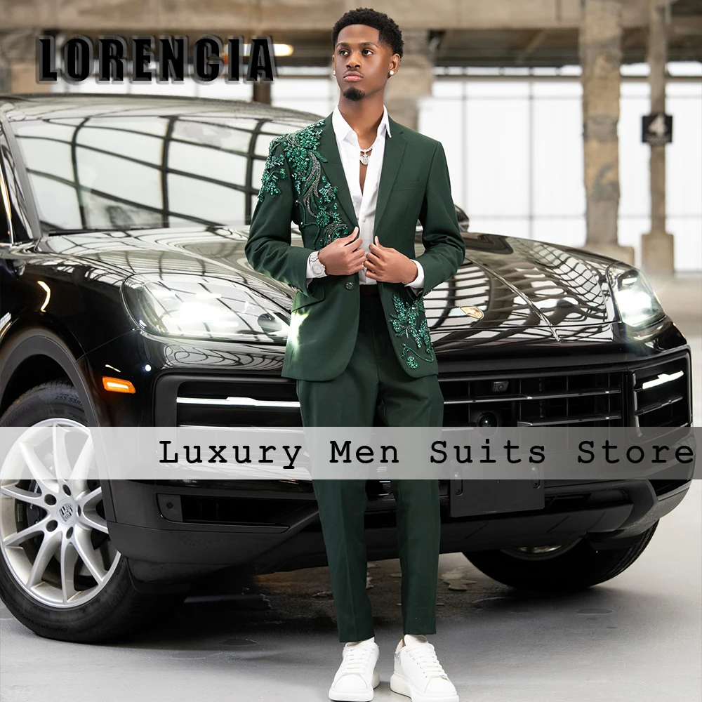 

Повседневные мужские костюмы с кристаллами, комплект из 2 предметов, блестящая аппликация, вечерние смокинги, индивидуальный пиджак, брюки, костюм homme luxe