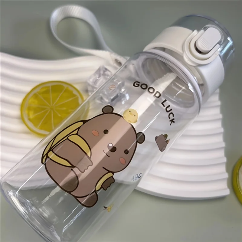 400 مللي كابيبارا كوب شفاف زجاجة ماء كرتونية لطيفة مع حزام حمل مانعة للتسرب المحمولة كوب للشرب في الهواء الطلق زجاجة رياضية