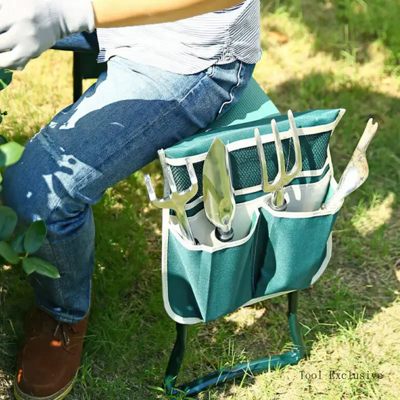 Sedia pieghevole inginocchiatore da giardino Sedia portatile Sedia inginocchiata Attrezzi da giardino e inginocchiatore Morbido cuscino in Eva Cinghia portaoggetti per attrezzi