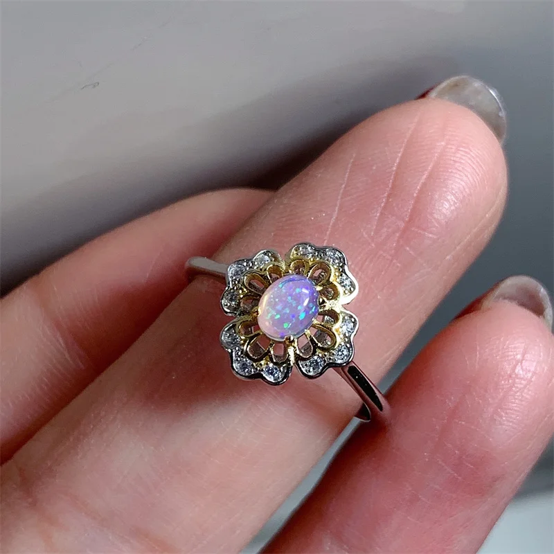 Legit Real S925 Sliver Opal Ring for Women Girl Natural Genuine Gemstone With Certificate 5x4mm Flower Shape