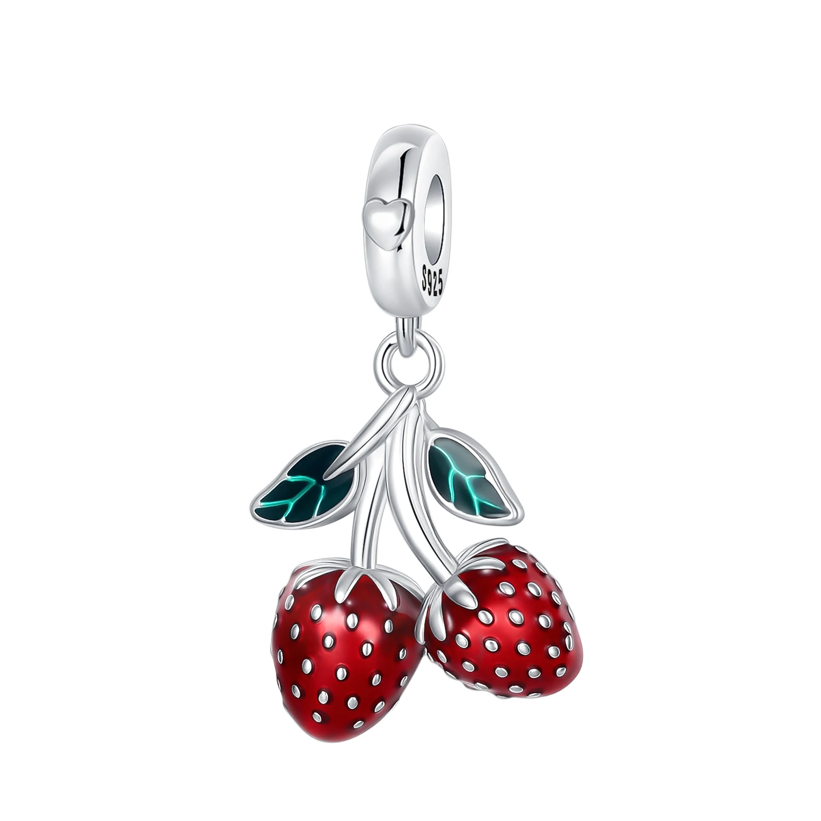 925 Sterling Silver Red Enamel Strawberry Dangle Charm Fruit Pendant Bead Fit Bracelets for Women Girls DIY Jewelry Making Gift
