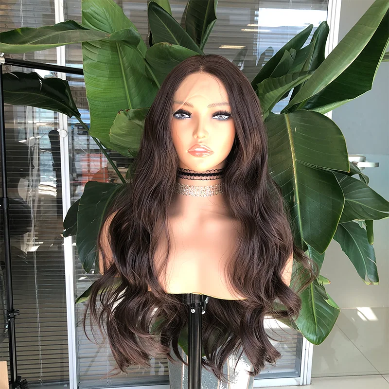 Webster Brown Colored Synthetic Lace Front Wig Long Body Wave For Women Heat Resistant Fiber Hair Middle Part Wigs