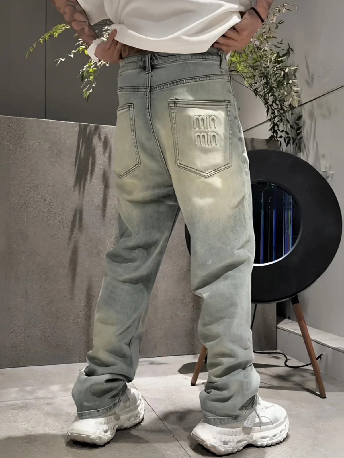 

Spring American Trendy Brand Gradient Color Letter Stamp Men's Jeans Skin-friendly Breathable Elastic Casual Wide Leg Pants