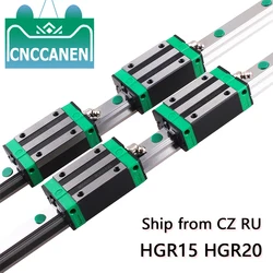 HGR20 HGR15 2pcs Square Linear Guide Rail+4pcs HGH20CA/HGW20CC HGH15CA/15CC Flang Slide Block Carriages For CNC Router Engraving