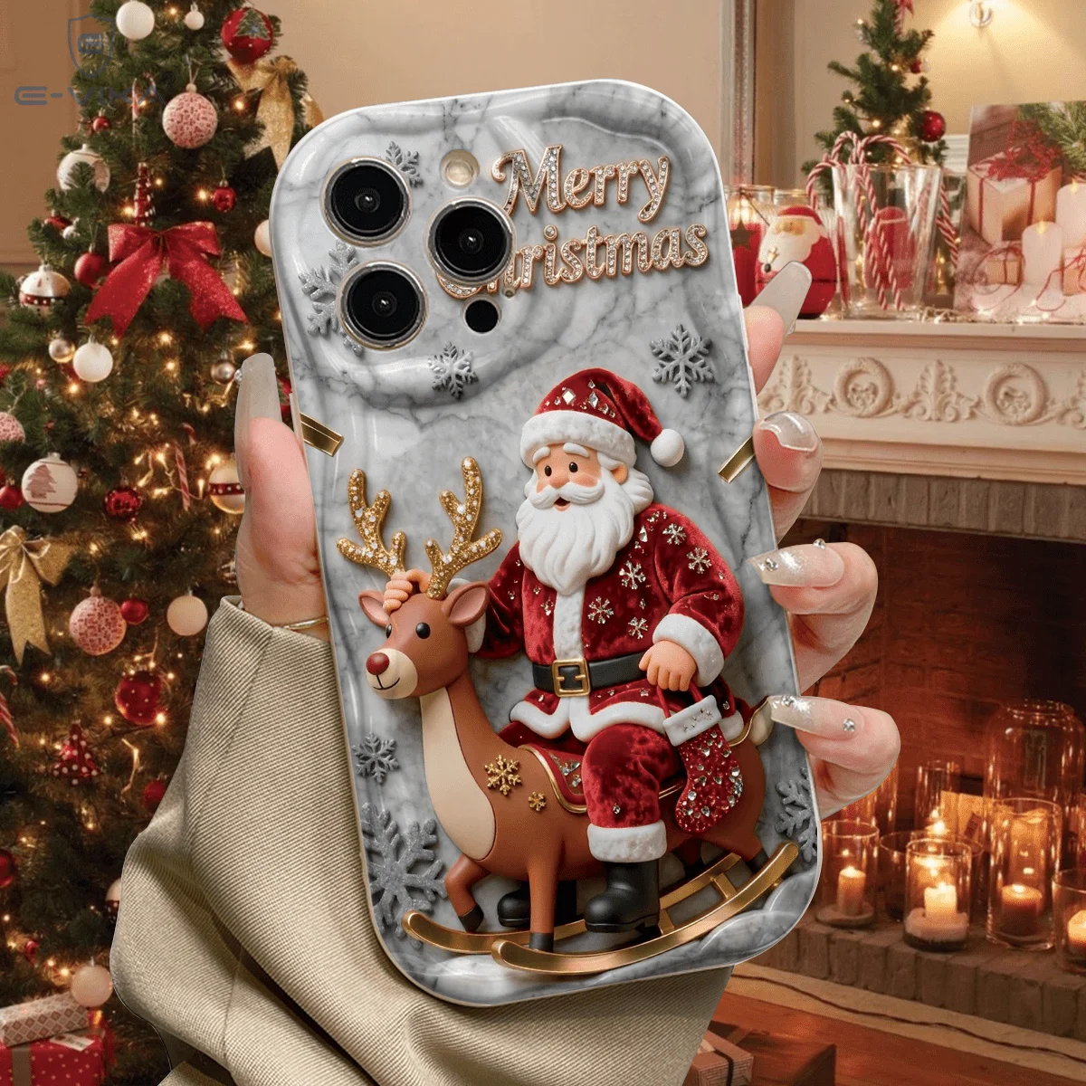 Aesthetic Santa Glossy Phone Case For Samsung Galaxy S25 S24 S26 Plus Ultra A37 A56 A36 A57 A07 A17 A27 A15 Ripple Pattern Cover