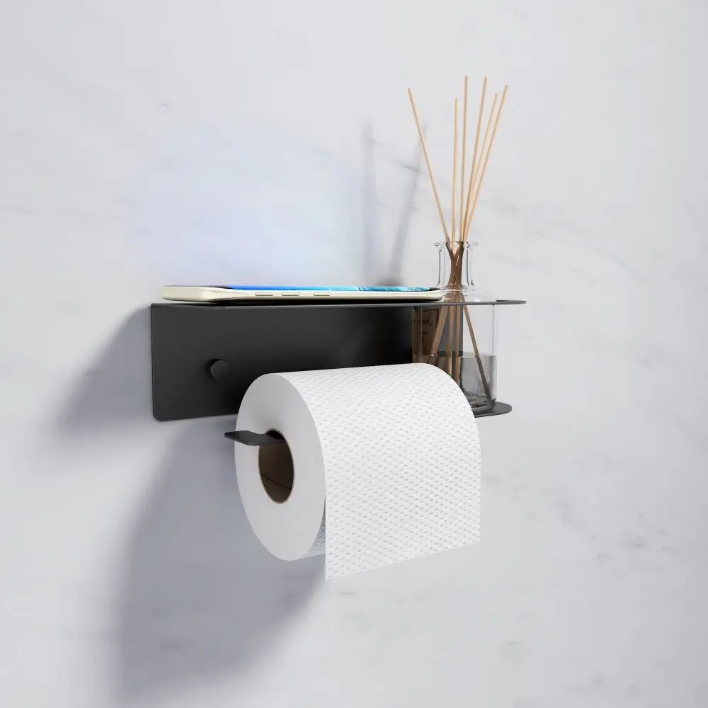 

Carbon Steel Toilet Paper Holder Convenient Moisture-proof Toilet Paper Stand Multifunctional Wall Mounted Toilet Roll Holder