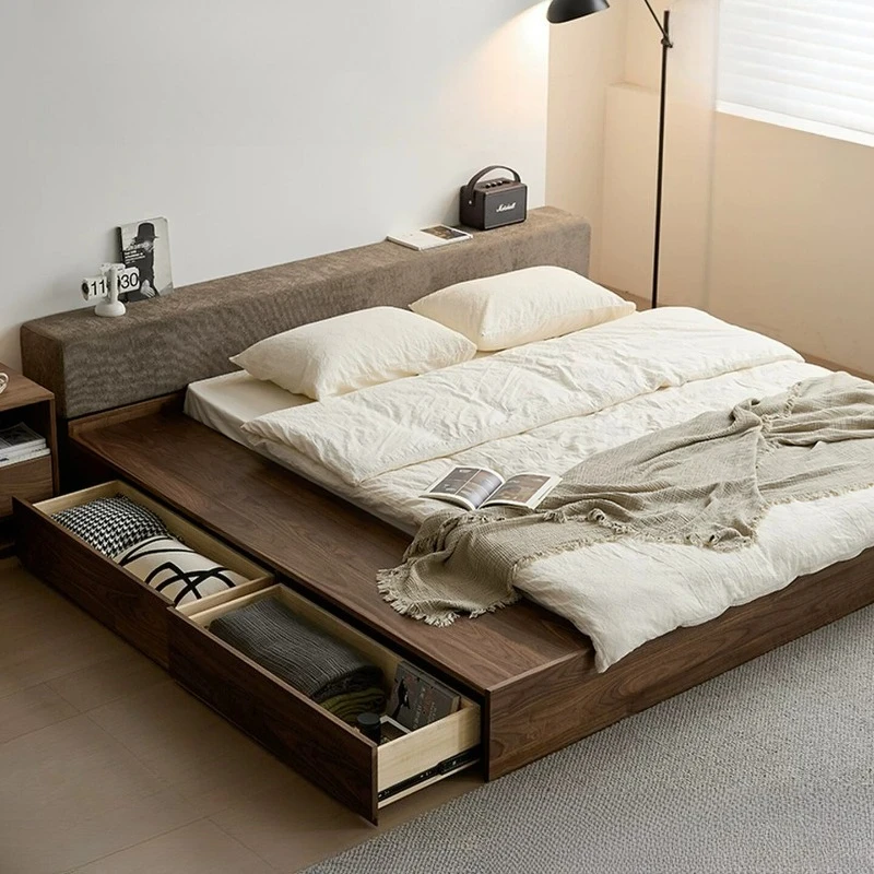Base de Cama Doble de Madera Tatami con Cabecero, Tamaño Queen, Cama Baja para 2 Personas con Cajones, Camas de Casal, Muebles para Dormitorio/Hogar