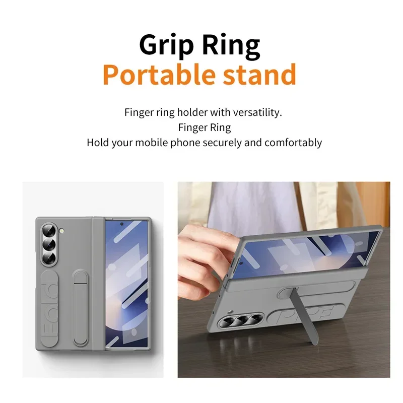 Samsung Galaxy Z Fold 7 6 5 3 4用ヒンジ接続ケース、タッチペンと内蔵スクリーンプロテクター付きリストバンド、インビジブルブラケット