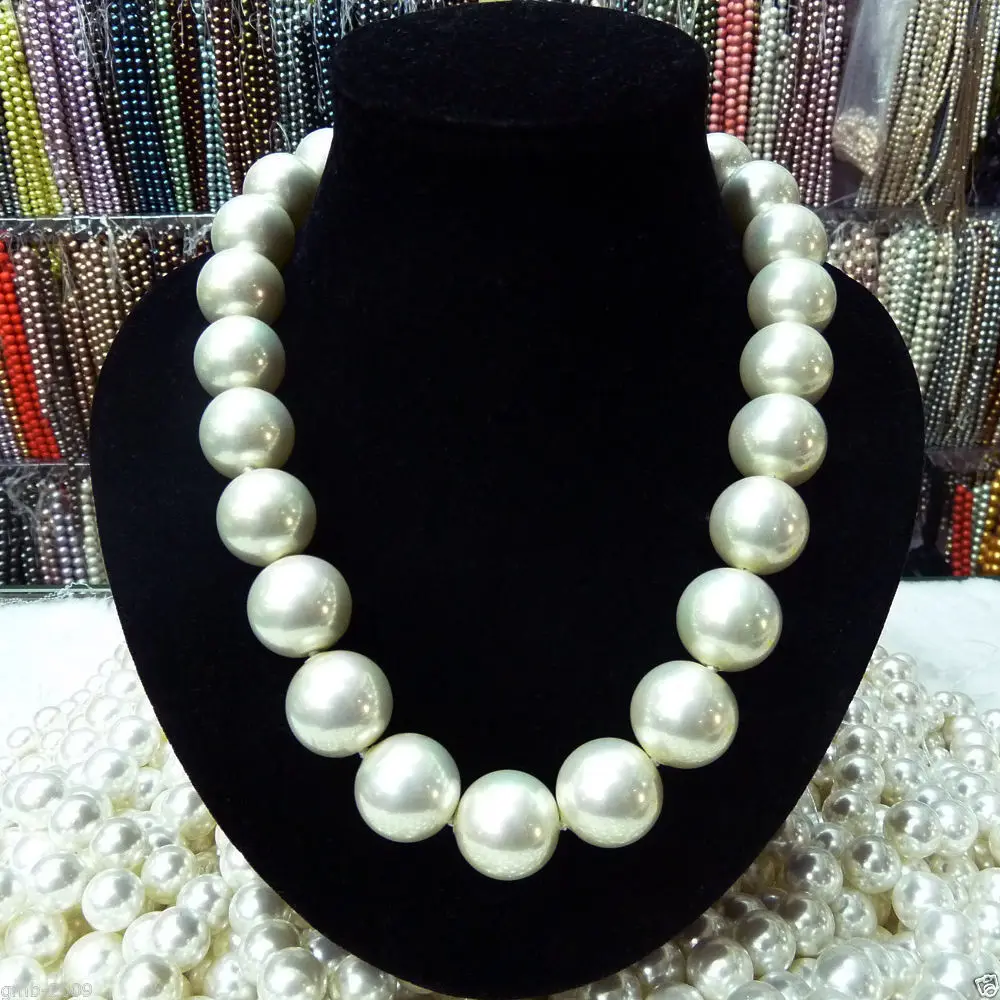 

Rare Huge 18mm Genuine White South Sea Shell Pearl Round Beads Necklace 18'' AAA