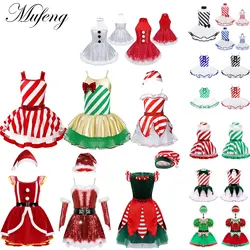 Elfs Girls Christmas Costume Santa Claus Ballet Dancewear Sleeveless Figure Ice Skating Dress Leotard Party Performance Costumes