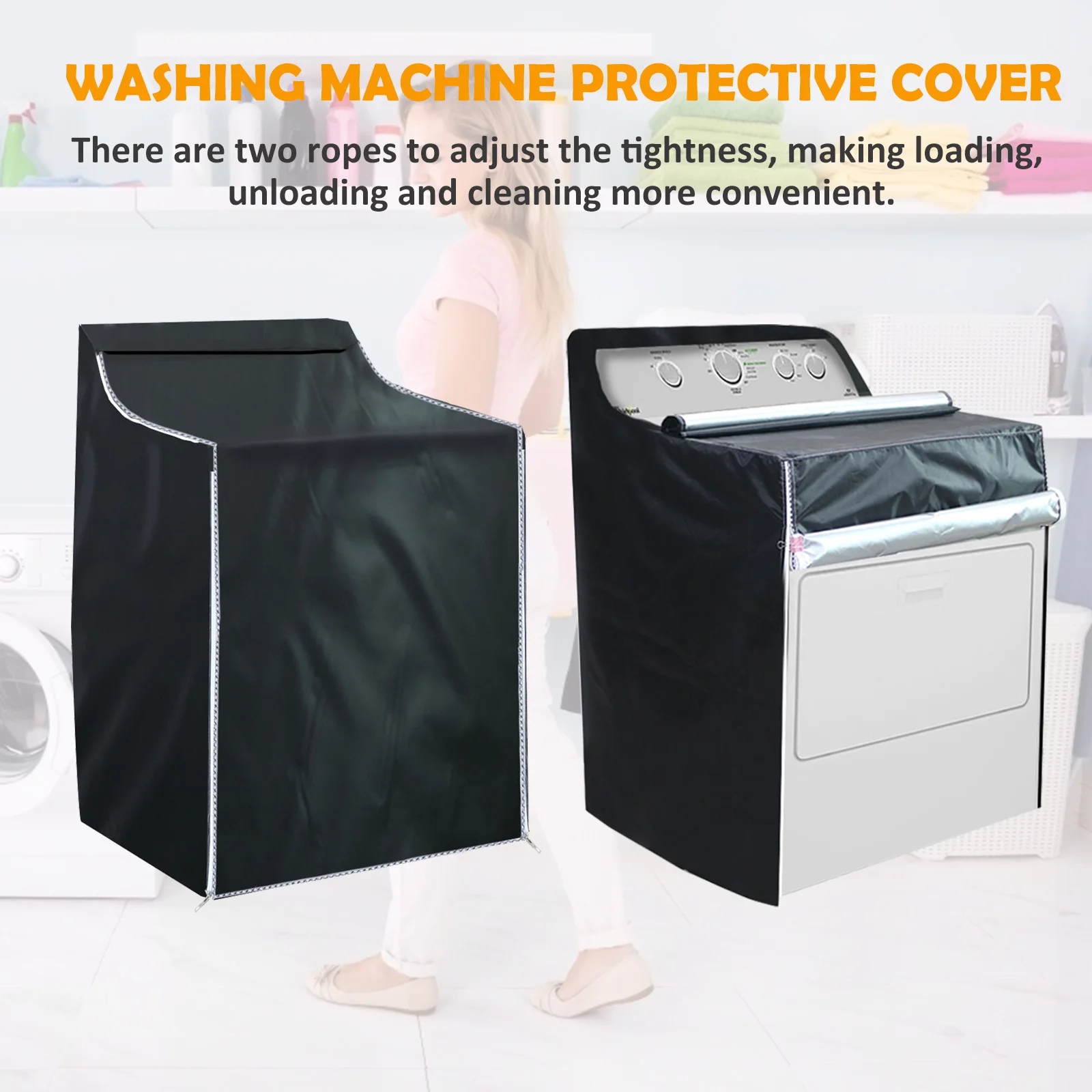 

1Pcs Waterproof Washing Machine Cover Oxford Cloth Washing Machine Protector Elastic Band Full Dustproof Cover for Washer Dryer