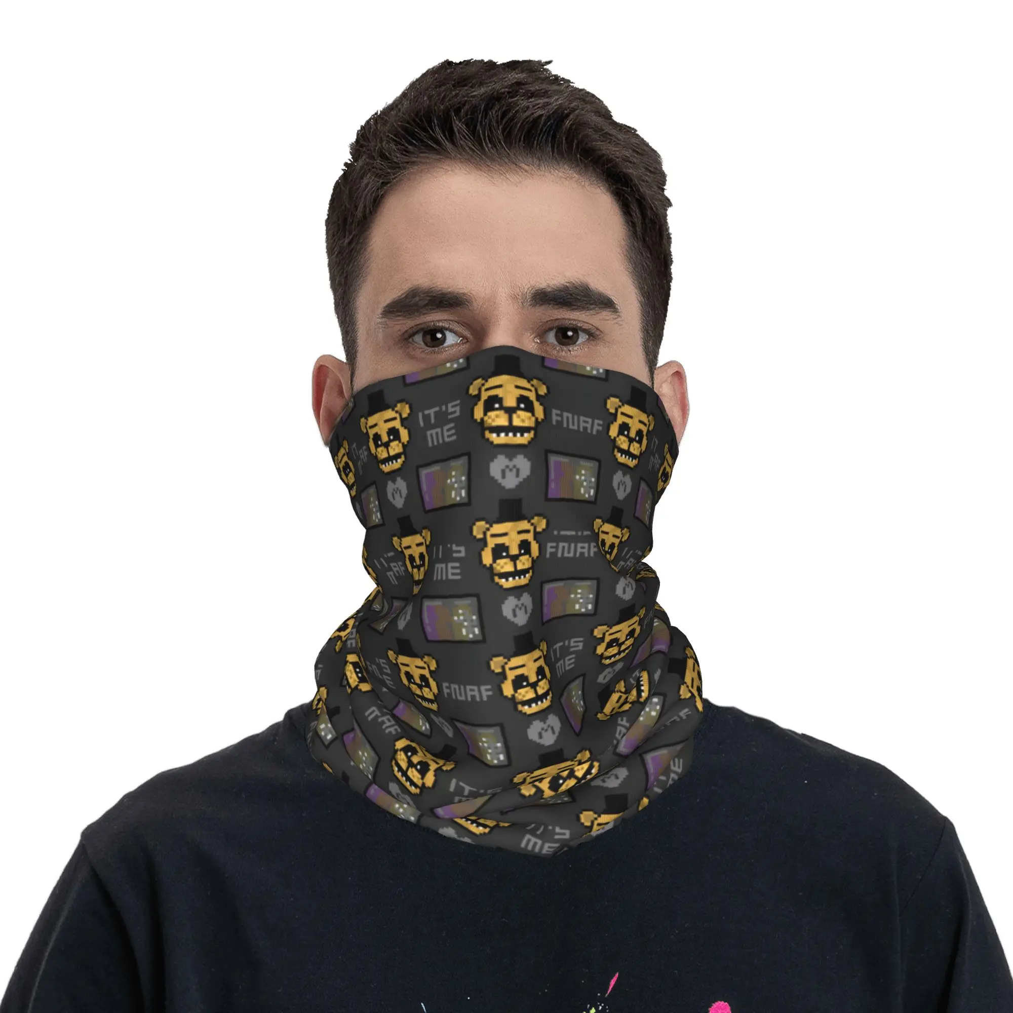 

Custom FNAF At Freddys Neck Gaiter Men Women UV Face Shield Winter Adventure Game Bandana Scarf for Ski