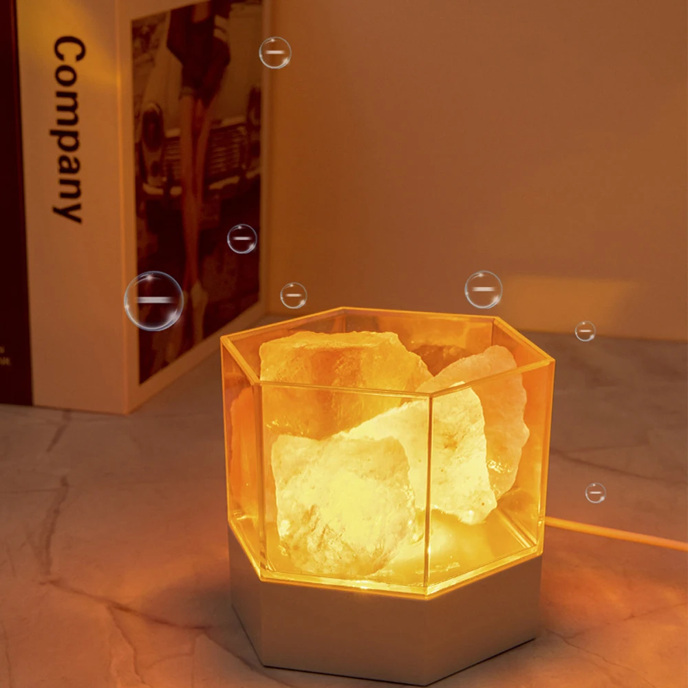 Rechargeable Himalayan Salt Lamp Crystal Bedroom Table Night Light Atmosphere Natural Stone Negative Ion Air Purification