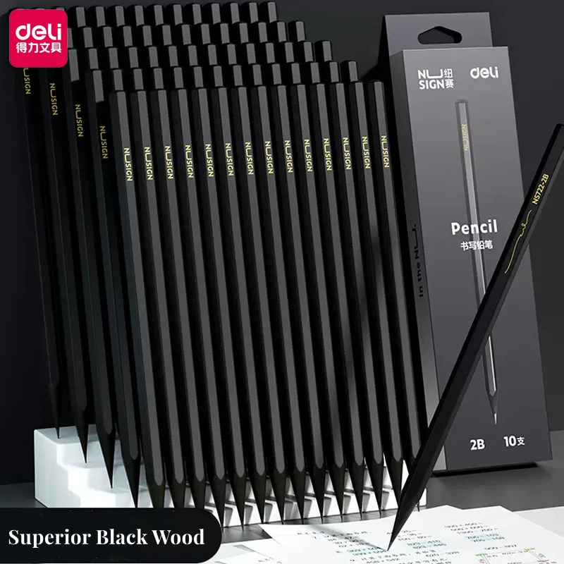 Black Wood Graphite Pencil Set HB 2B Black Lead Office Writing Pencil 10pcs Pack Gift Stationery