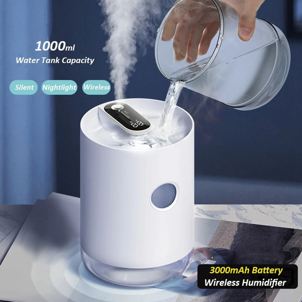 Home Air Humidifier Portable Wireless USB Aroma Water Mist Diffuser Battery Life Show Aromatherapy Humidificador(White)