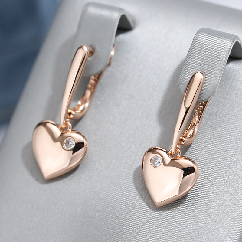 Wbmqda New Love Heart Drop Earrings For Women 585 Rose Gold Color With Natural Zircon Modern Party Wedding  Jewelry Gifts