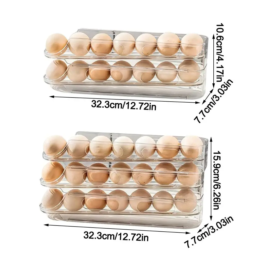2/3 طبقة حامل البيض التمرير تكويم الفضاء توفير البيض موزع التلقائي سعة كبيرة صندوق تخزين البيض الثلاجة