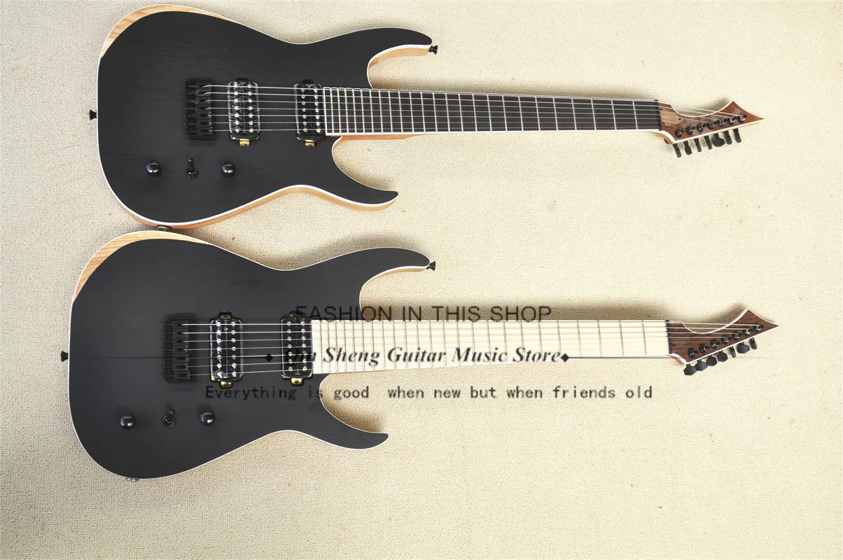 7 String Electric Guitar Matte Black Guitar ASH Wood Body White Binging Rosewood Or Maple Fingerboard Fixed Bridge