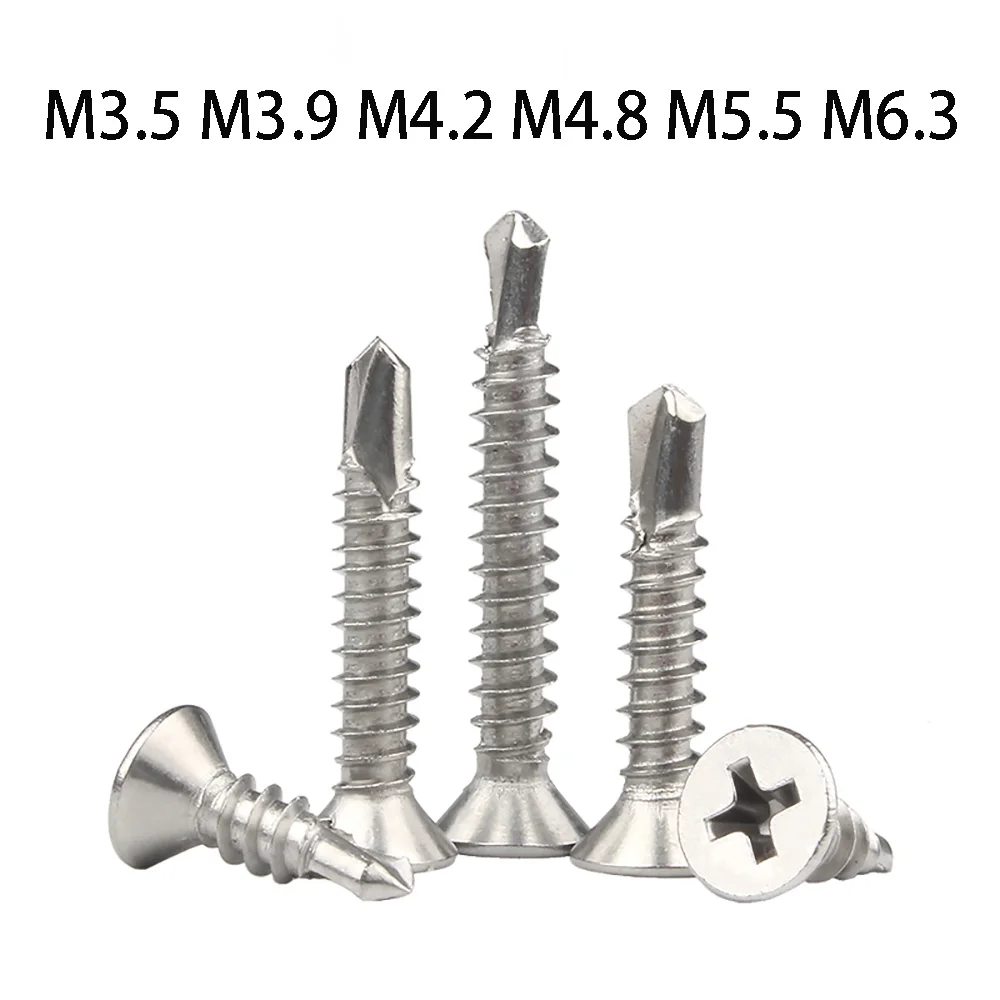 Dovetail Screws 410 Stainless Steel Cross Flat Countersunk Head Self Tapping Screw M3.5-M6.3 Drill Tail Screw For Metal Wood