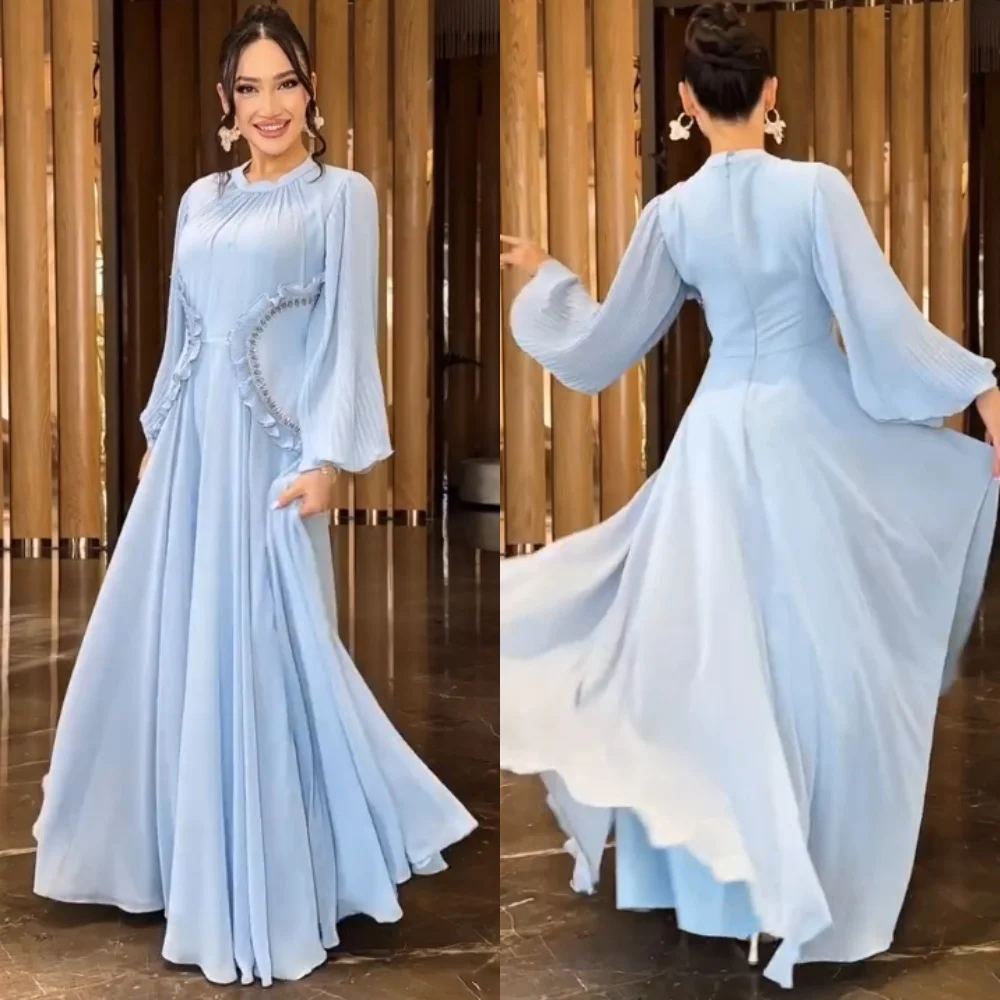 

Customized Pastrol Unisex Jersey Pleat Sequined A-line Scoop Neck Long Dresses Bespoke Occasion Fashion