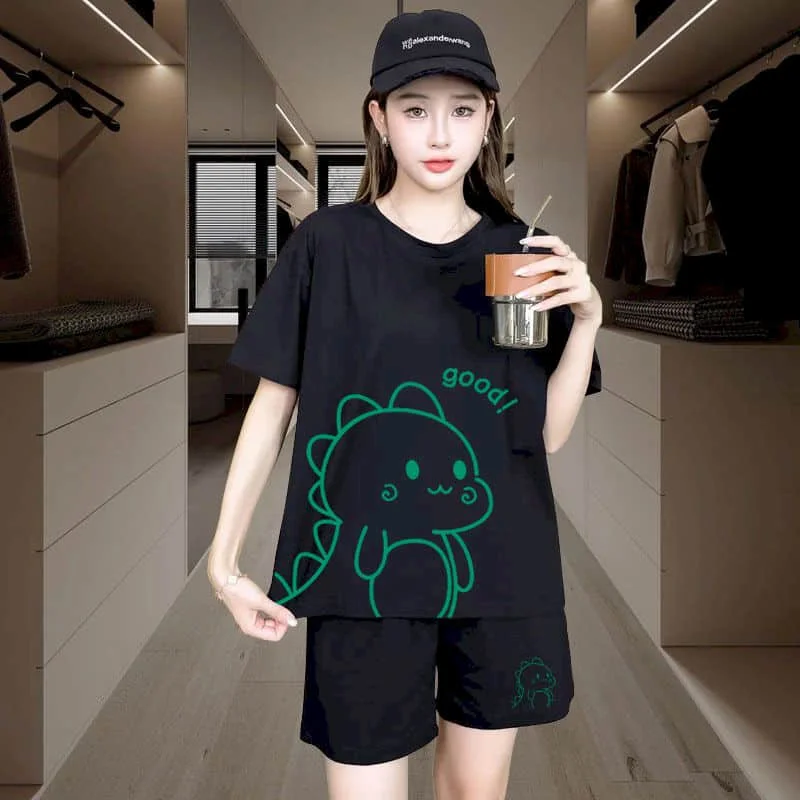 Sporty Shorts Set Loose Korean Style Casual Pants Sets Short Sleeve T-shirt 2 Piece Sets Women Outfits Summer Sportswear Suits