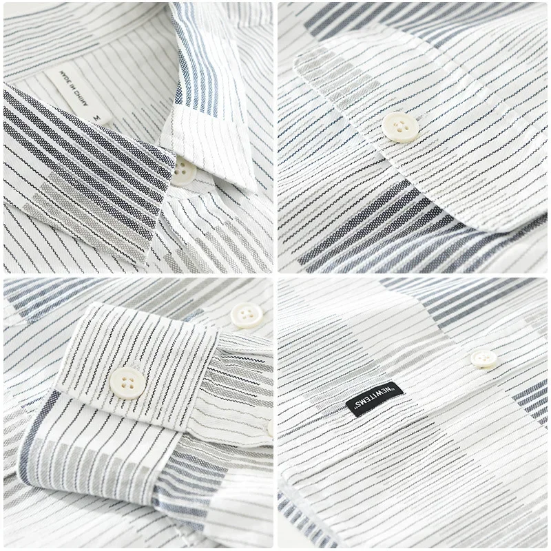 7321 100% Cotton Comfortable Striped Shirt For Men Spring Fall Fashion Loose Casual Long Sleeve Classical Daily Blouse Tops Male