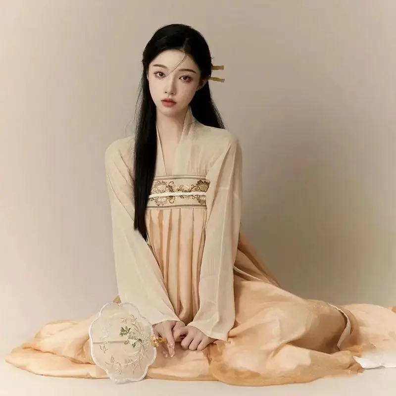 

25Ancient Traditional Hanfu Dress Chinese Women Elegant Floral Embroidery Stage Folk Dance Costume Lady Retro Weijin Dynasty Set