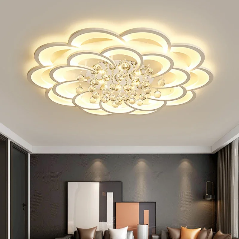 Ceiling Lamp Crystal Pendant Hall Living Room Decor LED Lights Simple Modern Headlight Flower Luxury Ceiling Light Chandelier