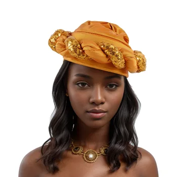 アフリカの女性のヘッドギア,ヒジャーブ,ヘッドギア,きらびやかなスパンコールのツイストハット,イスラム教徒のヘッドギア