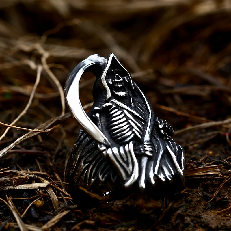 Beier 2022 New Designs 316L Stainless Classic Hell Skull Grim Reaper Men\'s Ring Punk Party High Quality Jewellery LLBR8-143R