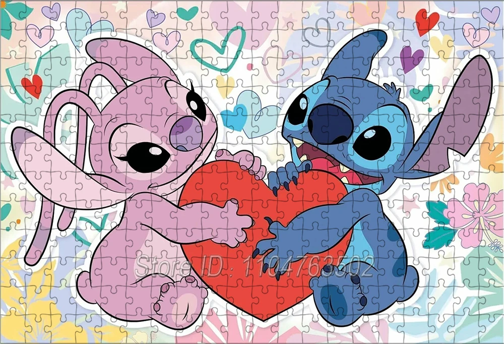 ディズニー リロ & スティッチ エンジェル ジグソーパズル 漫画のキャラクター 108/200/300/500/1000 ピース 木製パズル 大人用 手作り ロマンチックなギフト