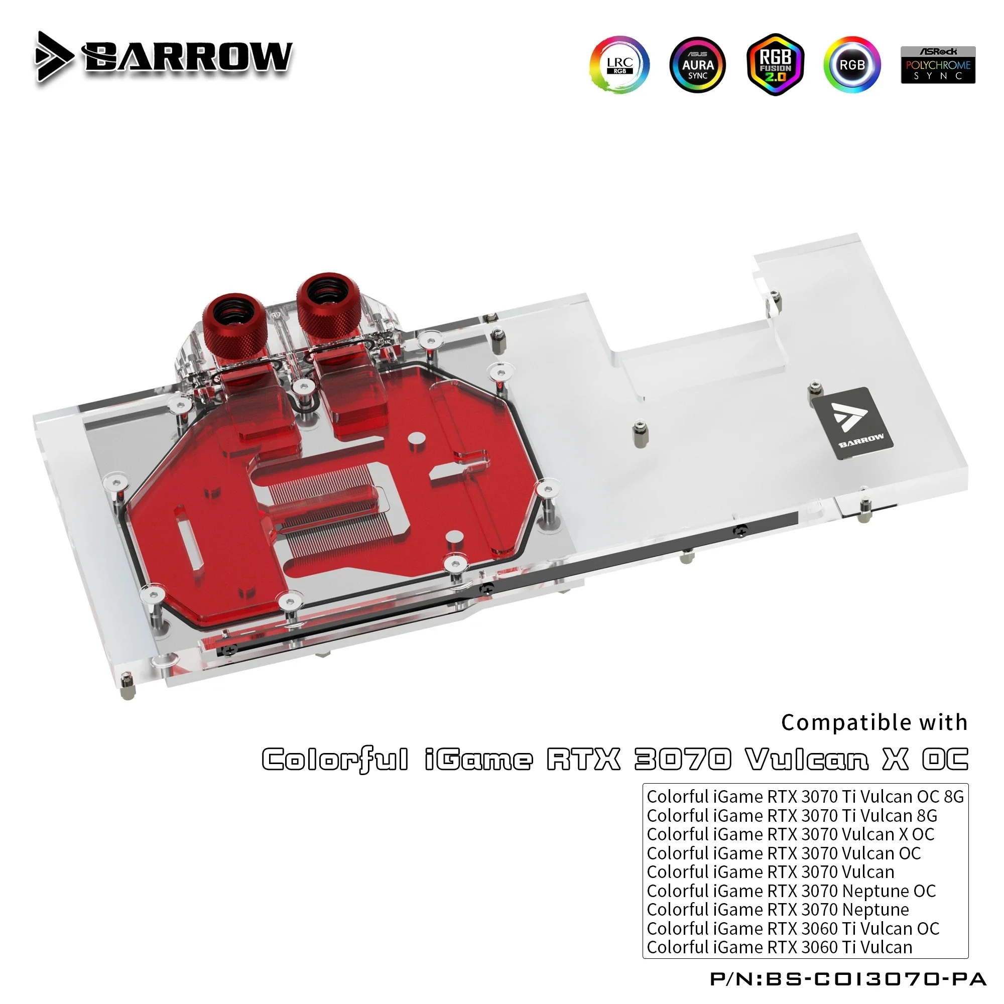 Imagem -03 - Barrow-bloco de Água Gpu para Placa Gráfica Colorida Igame Rtx 3070 3070ti 3060ti Vulcano 5v Argb 3pin Bs-coi3070-pa