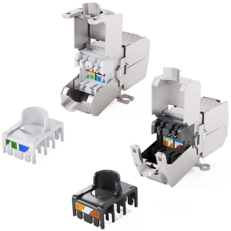 Linkwylan  Network Insulation Displacement LSA CAT 6A  Connector LAN STP Zinc Alloy Tool-free Silver Connected 2 Cables