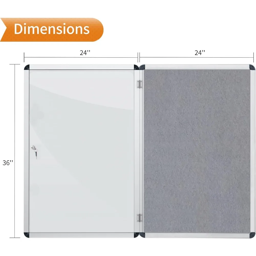 Noticeboard de alumínio com tampa à prova de violação de tecido cinza 36x24 polegadas