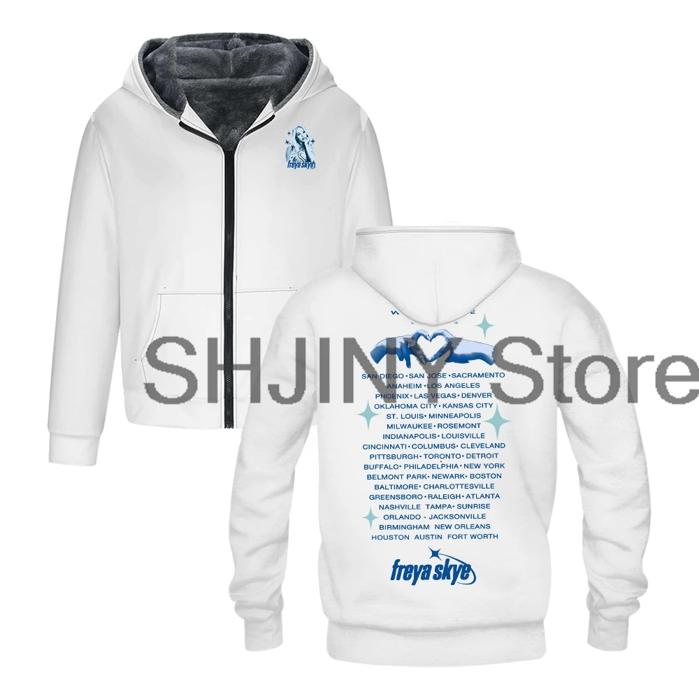 Freya Skye Tour Merch 후드 자켓 파카 유니섹스 긴 소매 지퍼 후드 여성 남성 겨울 아우터 코트