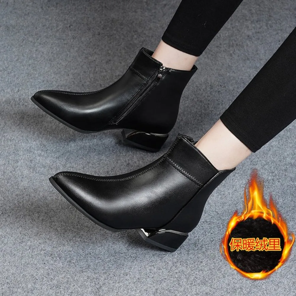 2026 Neue Damenstiefel Mode Lässige Lederstiefel Spitze Formelle Büroschuhe für Frauen Reißverschluss-Knöchelstiefel – Detail 17