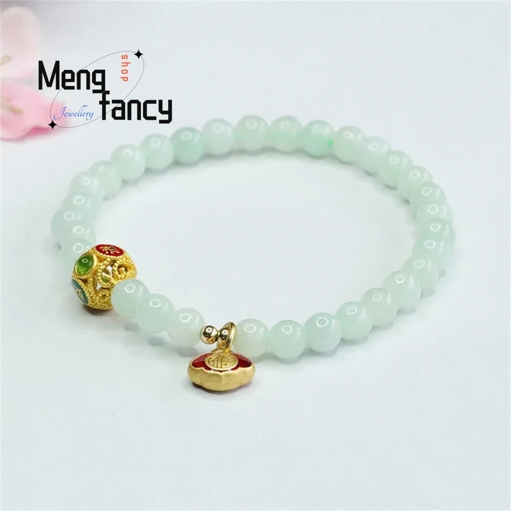 

Natural Myanmar A-goods Jadeite Exquisite Elegant Simple High-grade Bracelet Jade Round Bead Luxury Quality Jewelry Holiday Gift