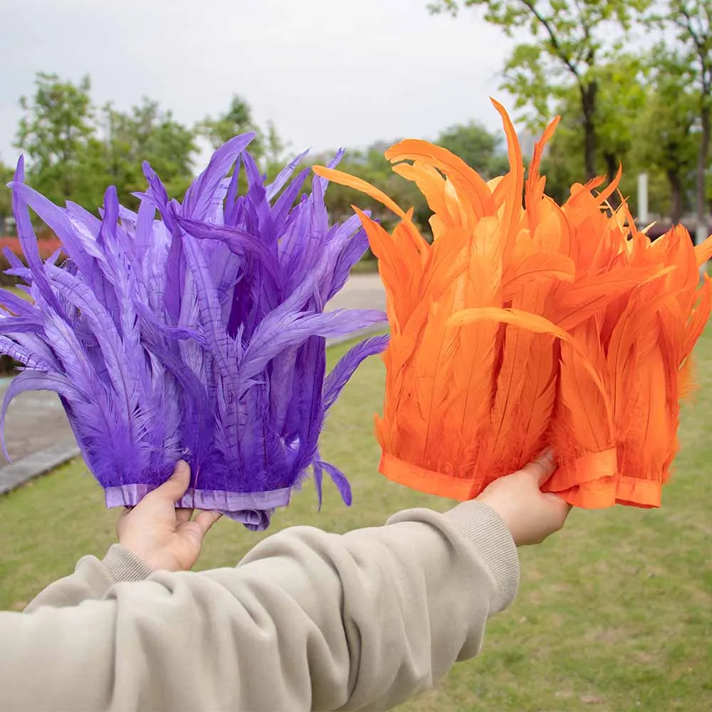 25-30cm Orange Rooster Pheasant Tail Feathers Trim Fringe for Crafts Carnival Party Clothes Costume Plume Ribbon Decoration 10M