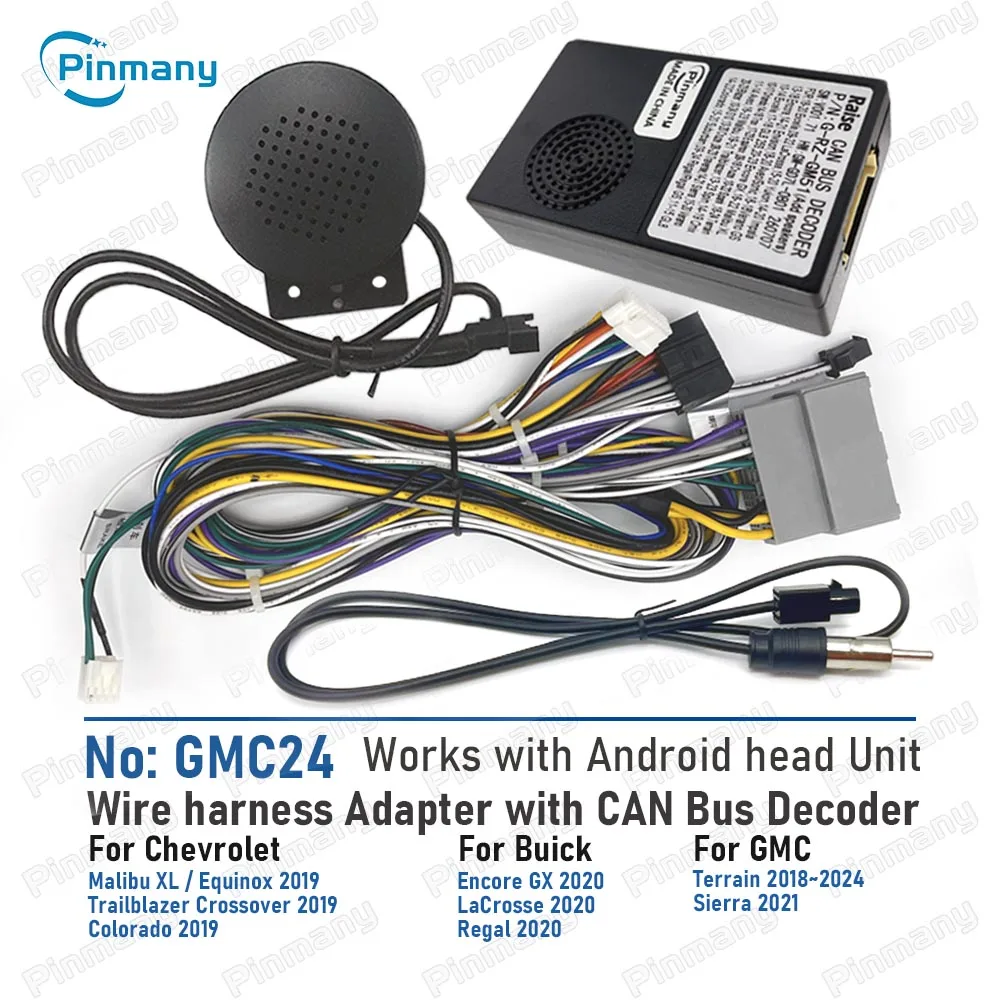 GMC24 Car Radio Cable Wire Harness Adapter CAN Bus Decoder for GMC Terrain Sierra, Chevrolet Malibu Equinox Colorado Trailblazer