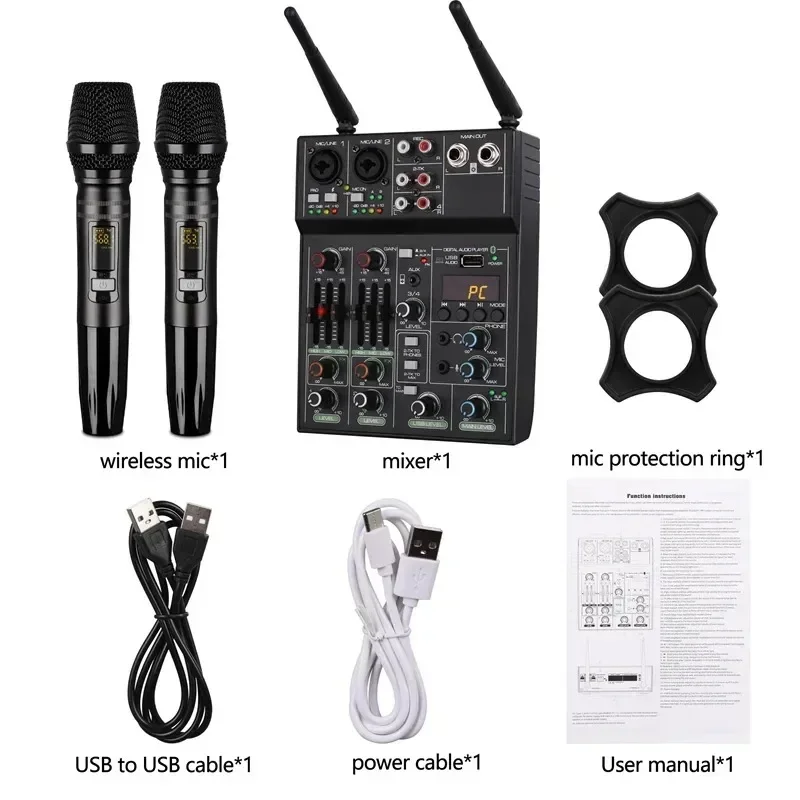 

4 Channel Audio Mixer Console One for Two Wireless Microphone Mixer Bluetooth K Song Karaoke UF4-M BT UHF New Live Recording