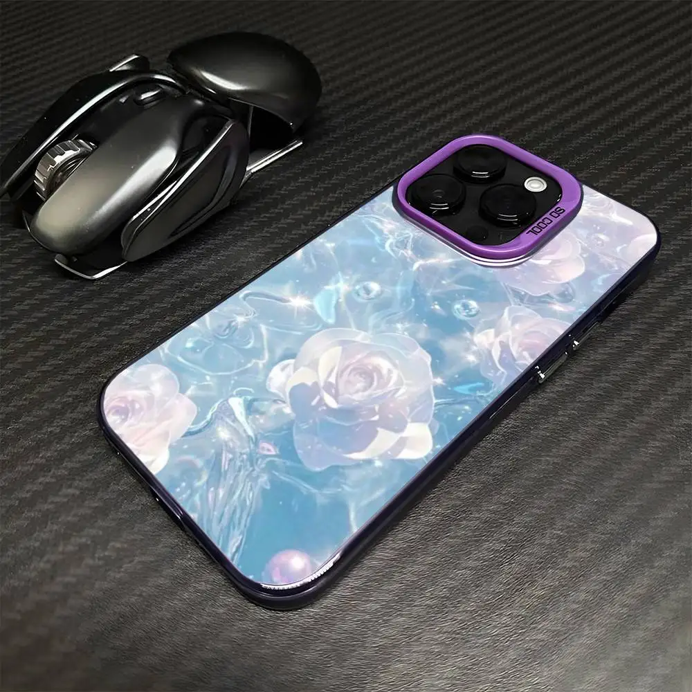 حافظة هاتف Pink Rose In Water لهاتف iPhone 16,15,14,13,12,11,Mini,Pro,MAX غطاء مقاوم للصدمات باللون الأرجواني غير اللامع