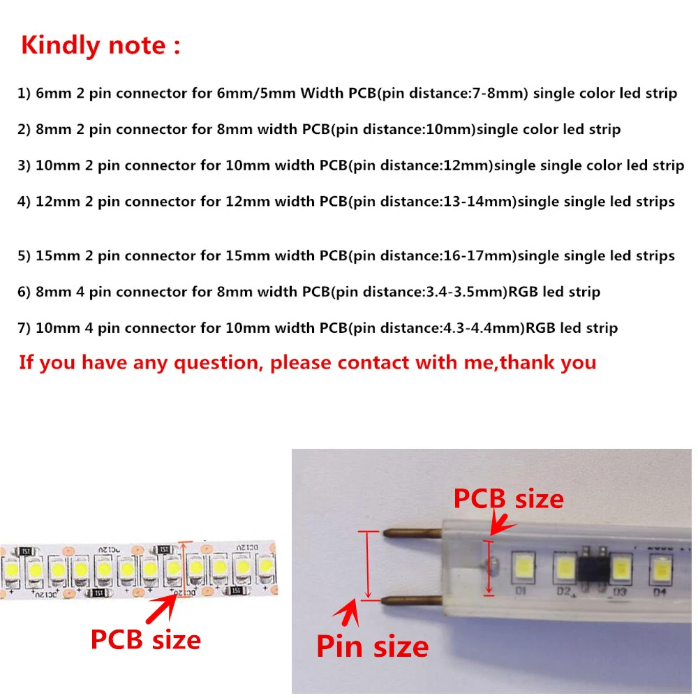 5 pces 2pin 6mm 8mm 10mm 12mm 15mm única cor conector 4pin 8mm 10mm rgb para 110v 220v led strip