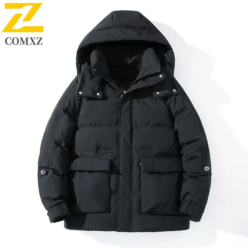 COMXZ Men Bread Jacket Multi Pocket Hooded Workwear Waterproof Thick Warm Adventure Padded Jacket High-Quality Winter Jackets