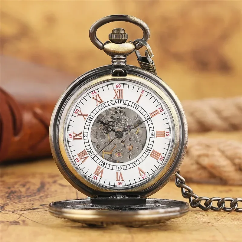 Retro Phoenix Automatic Mechanical Pocket Watch for Men Women Copper Hollow Steampunk Skeleton Watches Fob Pendant Chain Clock