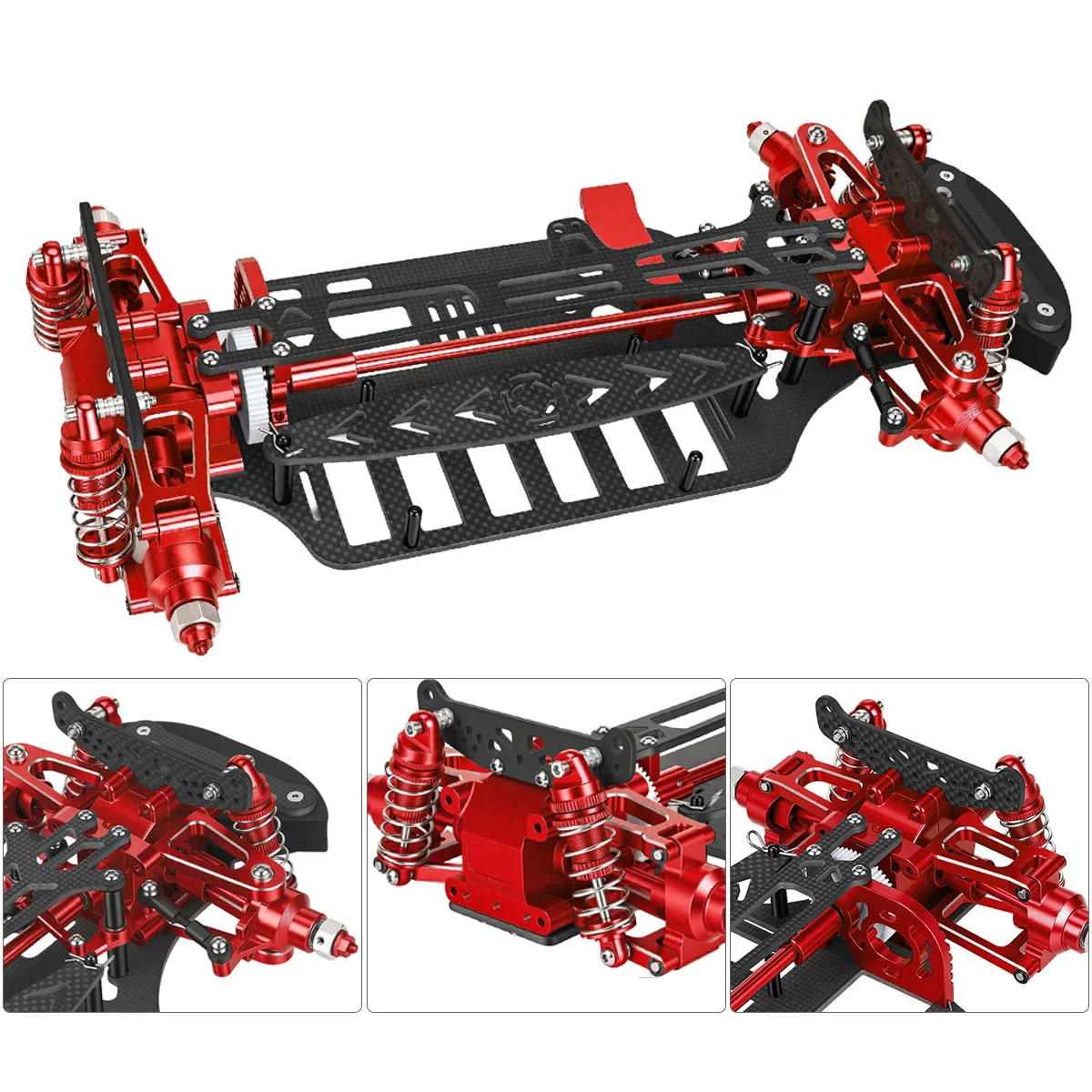 1/10 Auto-Aluminiumlegierungs- und Carbonrahmen-Chassis-DIY-Kit für Tamiya TT01 TT-01 TT02 TT-02 RC-Crawler, Upgrade-Teile